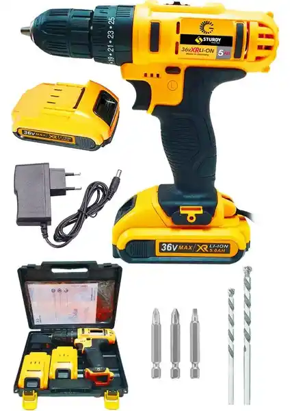 Sturdy Power Tools 36 Volt Çift Akülü Şarjlı Vidalama Matkap ve Uç Seti Özellikleri