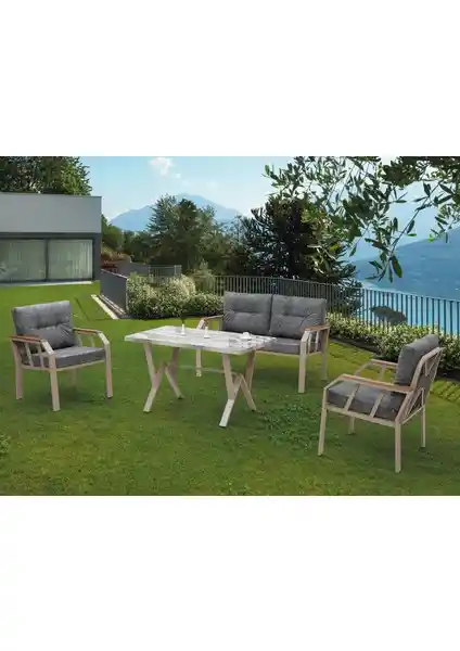 Tu Tienda 2+1+1 Masa Dekoratif Dış Mekân Oturma Takımı, Modern ve Dayanıklı Tasarım