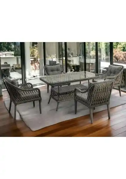 Tu Tienda Alüminyum Akkaya 4 Sandalye ve Masa Takımı Modern Dış Mekan Bahçe Seti