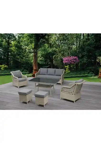 Tu Tienda Ronda Bahçe ve Balkonlar İçin Dayanıklı ve Şık Oturma Seti 3+1+1+Masa+2Puf