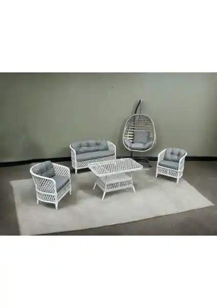 Tu Tienda Tire Rattan Bahçe Takımı 2+1+1 Oturma Grubu ve Salıncağı, Dayanıklı ve Estetik Tasarım