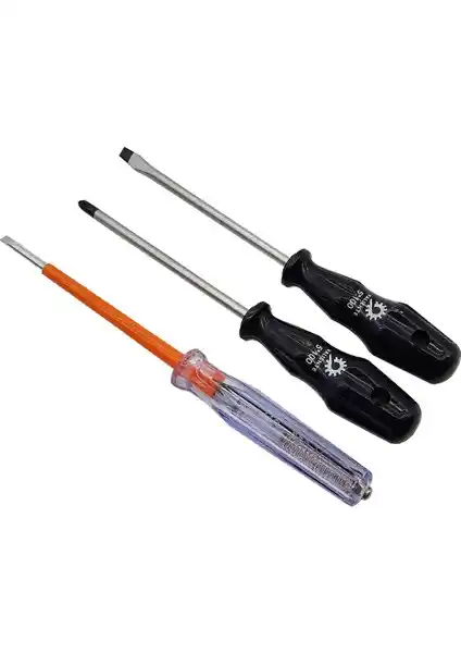 Valiente 3 Parça Yılz Düz Tornavida Kontrol Kalemi Takımı - Çok Amaçlı Tamirat ve Montaj Seti
