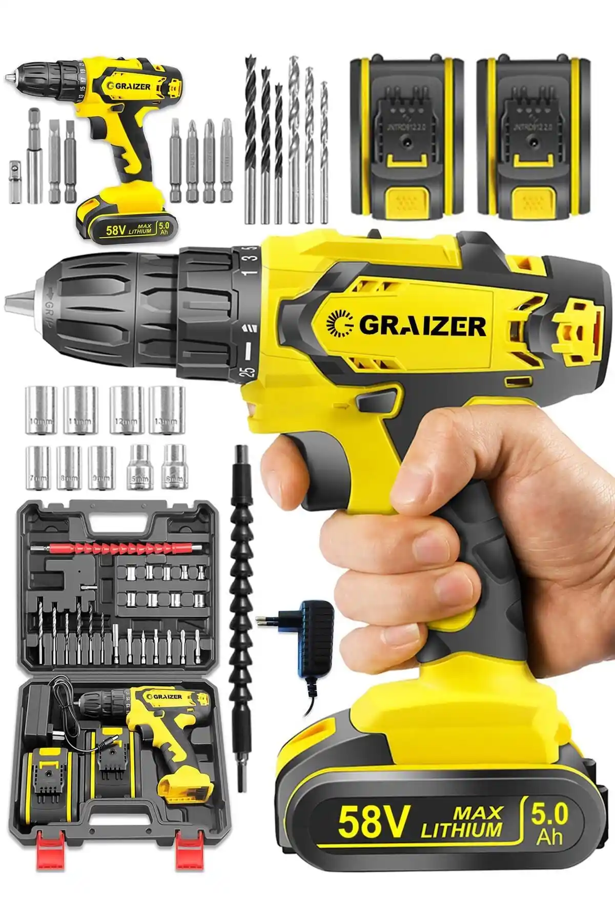 Graizer 58 V 5 Ah Darbeli ve Alman Modeli Şarjlı Vidalama Matkapları Karşılaştırması