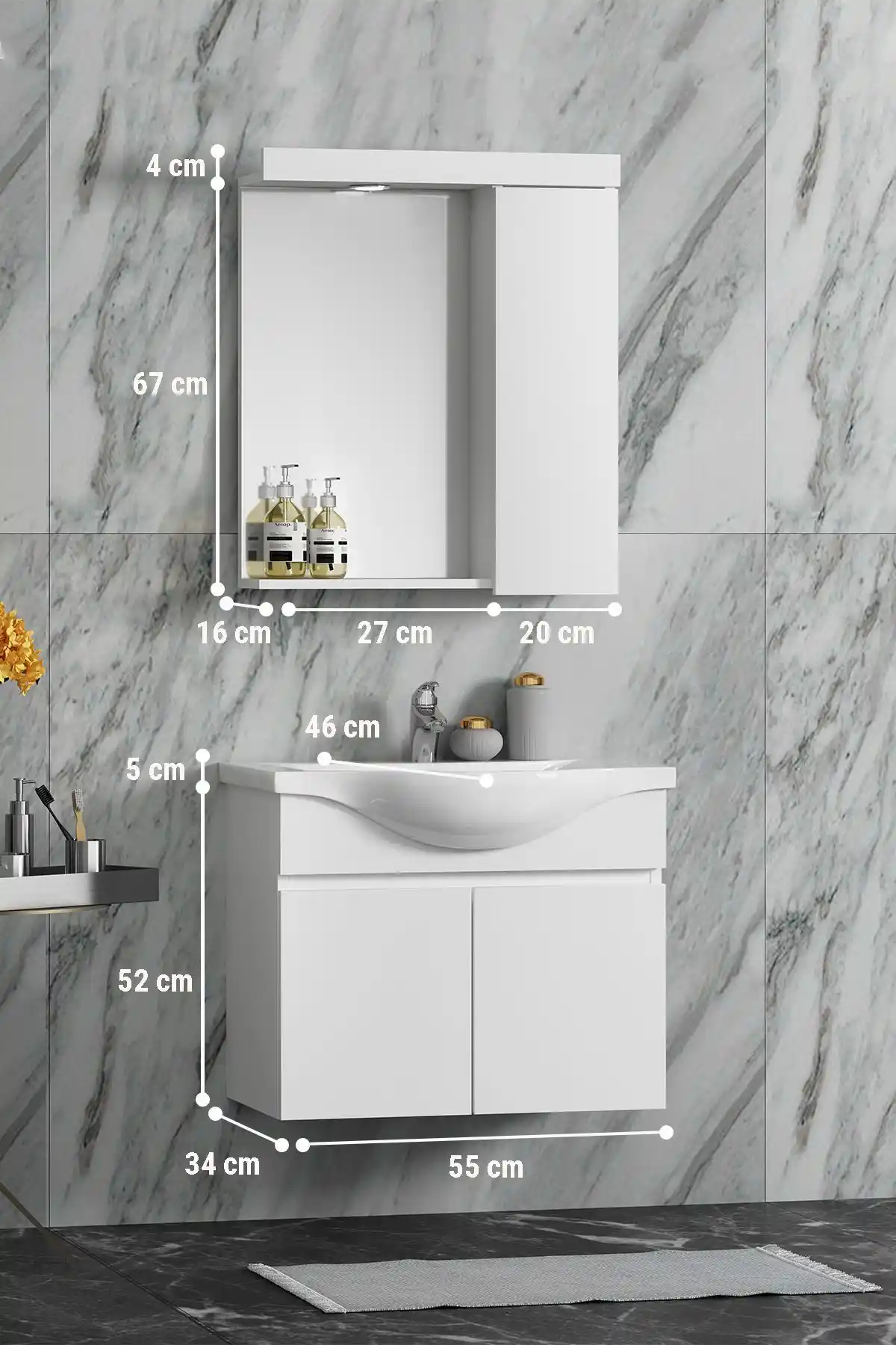 55 cm Genişliğinde Banyo Dolabı Takımlarıyla Dar Alanlarda Şıklık ve İşlevsellik