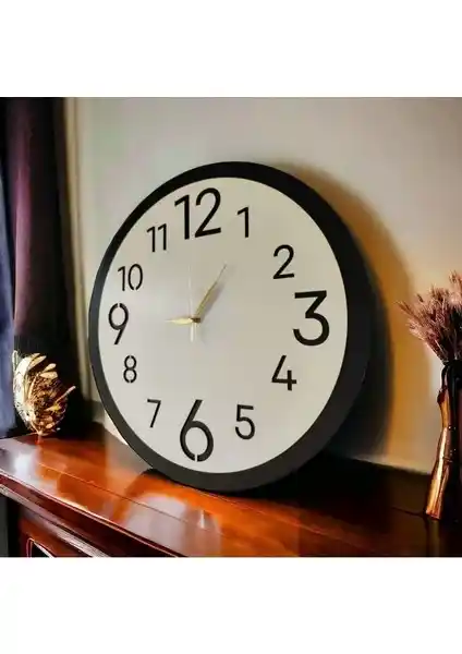 AA Shop Ahşap Siyah Beyaz Renk Sade Sayılı Sessiz Duvar Saati 50x50 cm