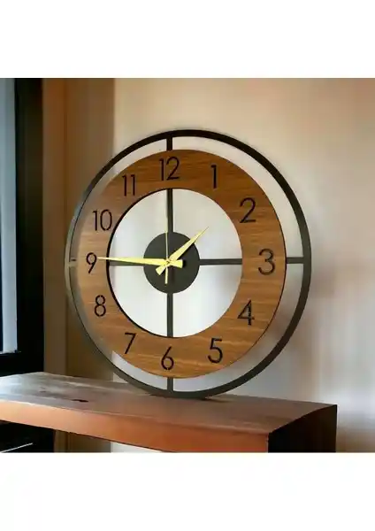 AA Shop Ahşap Siyah Ceviz Desenli Sessiz Duvar Saati 50 cm Modern Dekorasyon İçin