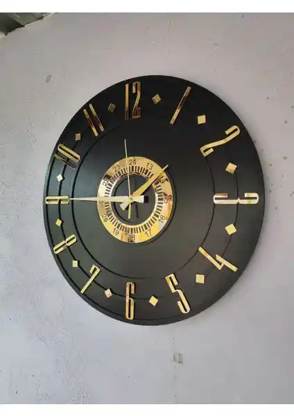 AA Shop Siyah Renk Gold Sayılı Ahşap Duvar Saati Modern ve Şık Tasarım