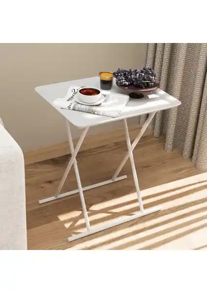 Adore Handy Mate Katlanabilir Tepsili Sehpa Beyaz Modern Çok Amaçlı Mobilya Ürünü