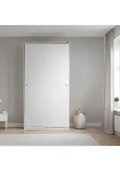 Adore Mobilya 5 Raflı Ara Bölmeli Sürgülü Gardırop Beyaz Modern Tasarım