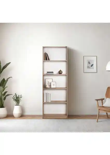 Adore Mobilya Modern 5 Raflı Sonoma Kitaplık – Şık ve Dayanıklı Depolama Çözümü