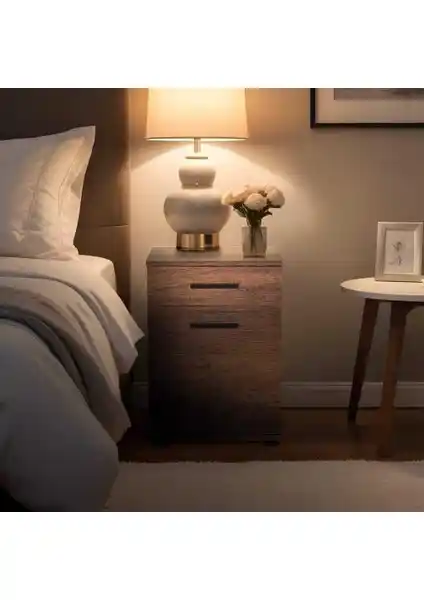 Adore Mobilya Tredline Çekmeceli Kapaklı Komodin Oslo Ceviz Modern Tasarım