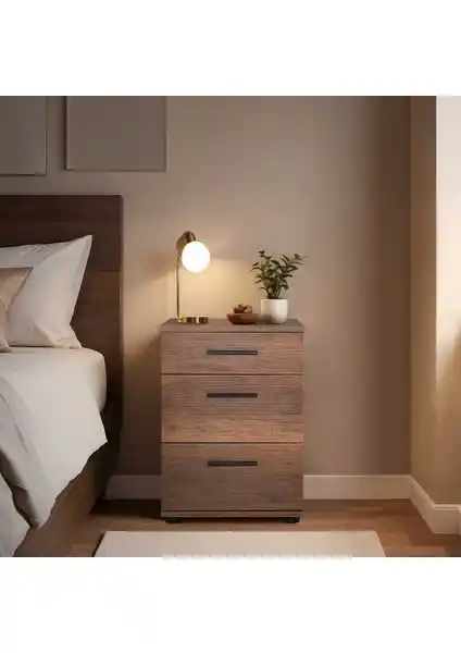 Adore Mobilya Tredline Üç Çekmeceli Komodin Oslo Ceviz Modern ve Dayanıklı Tasarım