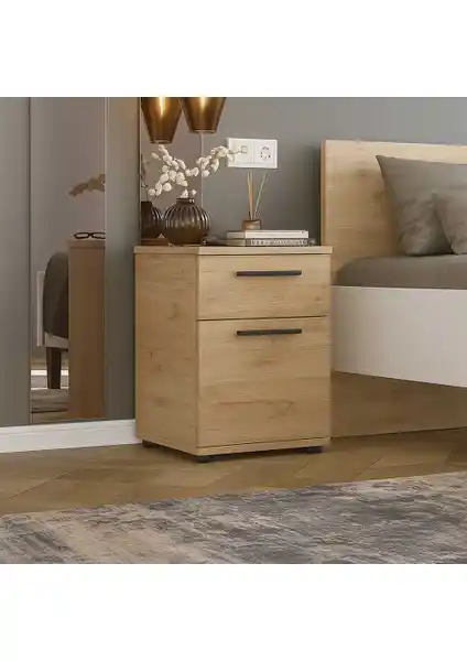 Adore Mobilya White Çekmeceli Kapaklı Komodin - Florida Meşe Modern ve Fonksiyonel Tasarım