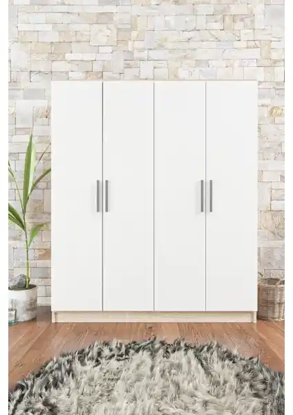 Aeka AE-1059 Milano Sonomo Beyaz 4 Kapaklı Gardrop Modern ve Kullanışlı Tasarım