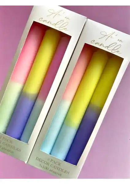 Aeon Candle Studio Pastel Renkli 3'lü Şamdan Mum Seti Ev ve Dekorasyon İçin Uygun