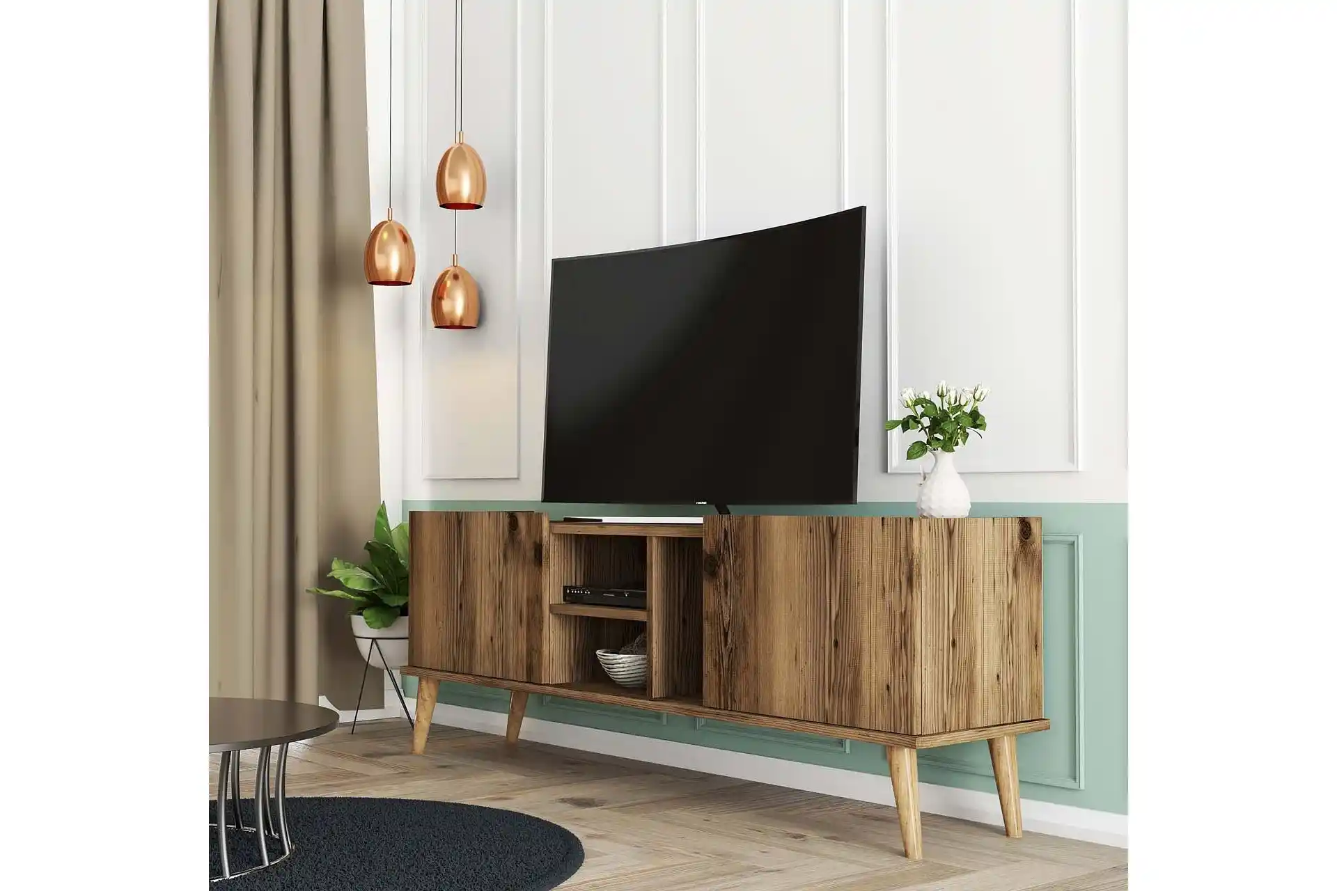 Ahşap Renkli TV Ünitesi Seçimleri ve Dekorasyonda Sıcaklık Yaratma İpuçları