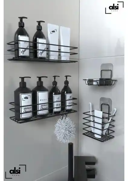 Alsi Home Paslanmaz Siyah Metal Banyo Rafı Seti: Kolay Montaj ve Estetik Tasarım