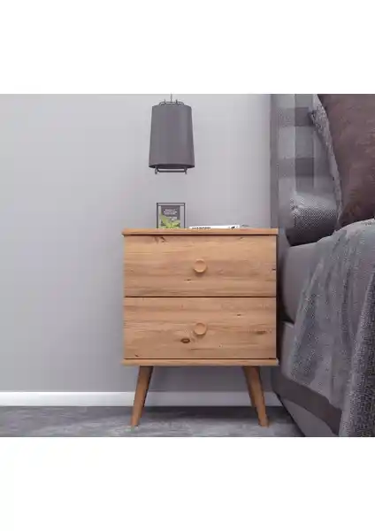 Ankara Mobilya Milas Ahşap Ayaklı Atlantik Çam Komodin Modern ve Şık Tasarım