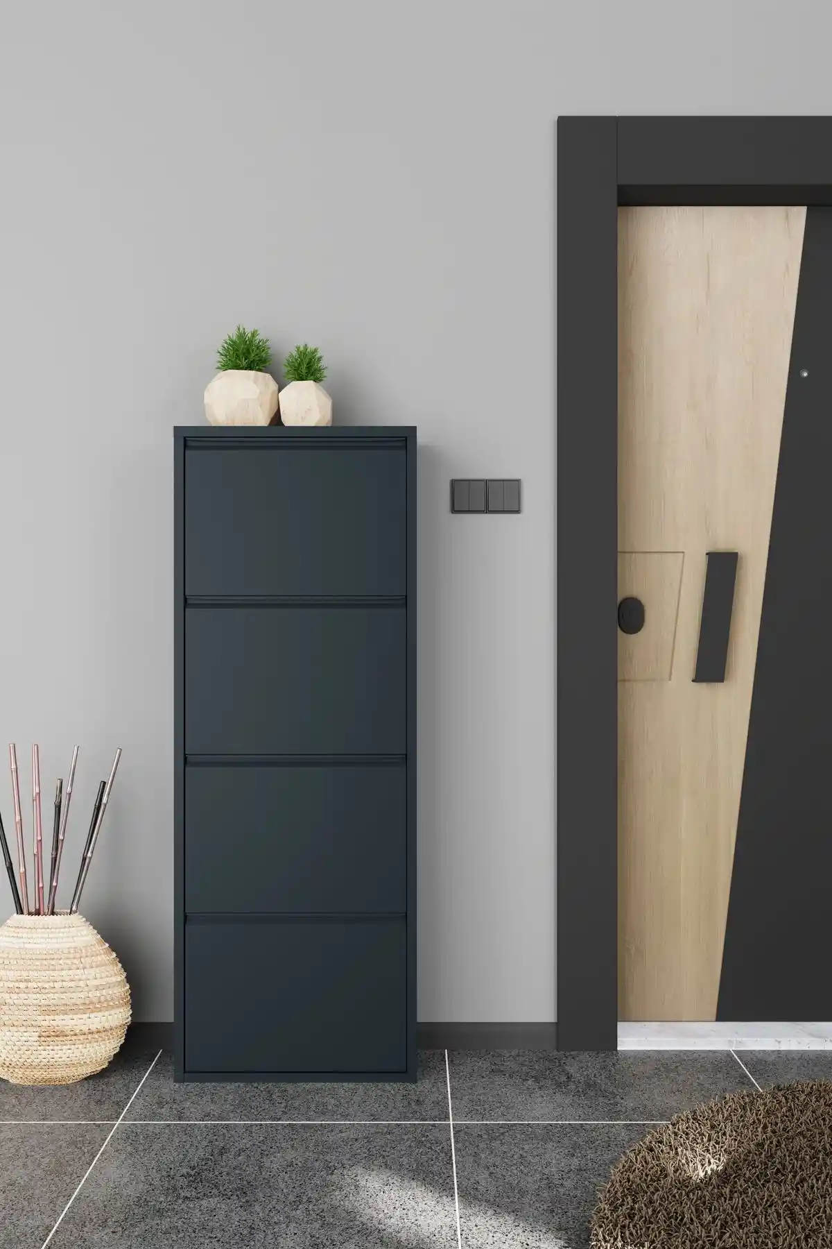 Antrasit Metal Ayakkabılık ile Modern ve Şık Dekorasyon Çözümleri