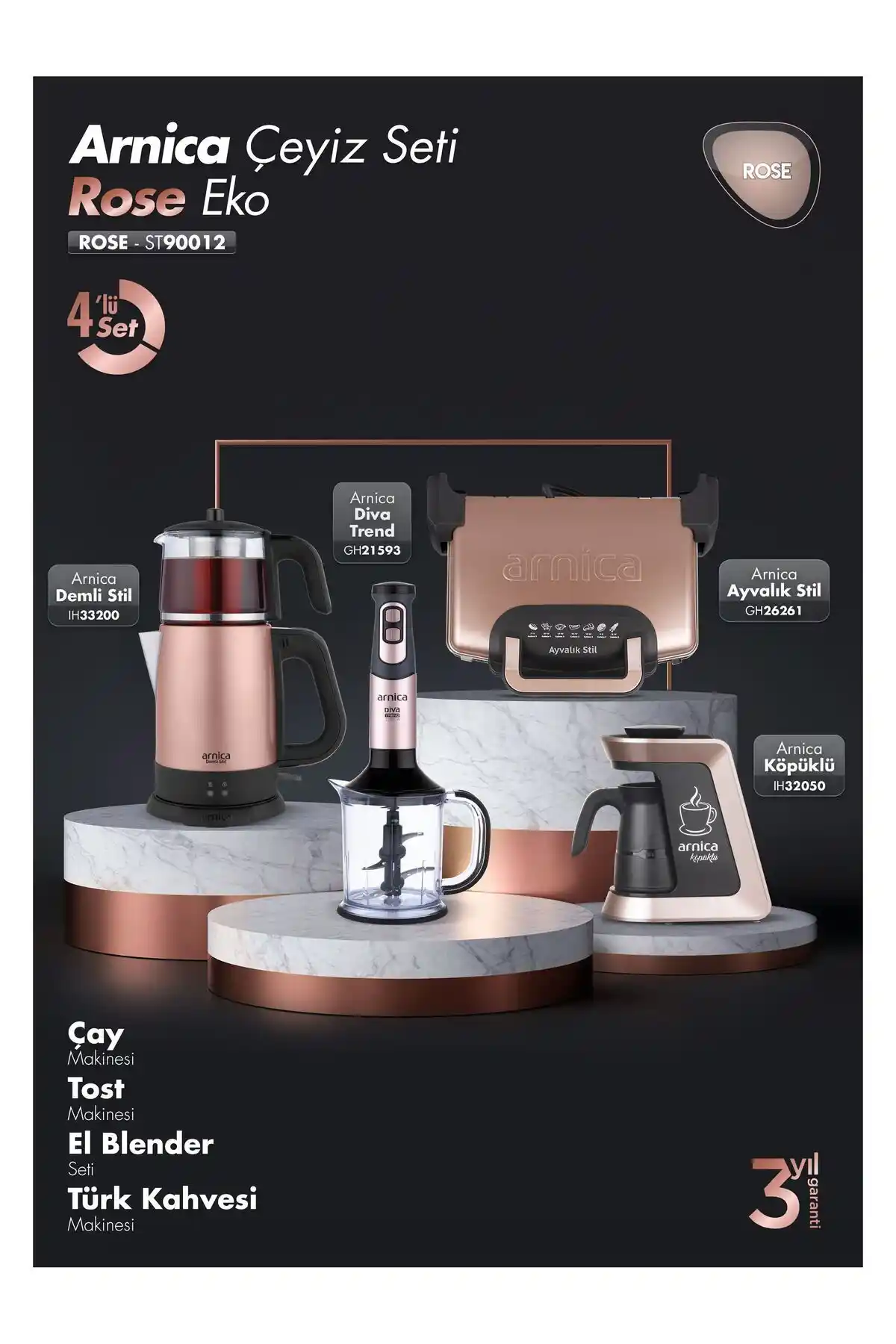 Arnica 4'lü Çeyiz Paketi Rose Seti: Doğal ve Şık Dekorasyon Çözümü