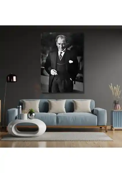 Artarilion Siyah Beyaz Atatürk Portresi Kanvas Tablo Ev ve Ofis Dekorasyonları İçin