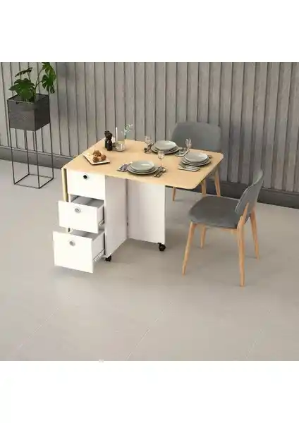 Asra Trend %100 MDFLAM Katlanır Mutfak Masası Akça Ağaç Görünüm ve Modern Tasarım