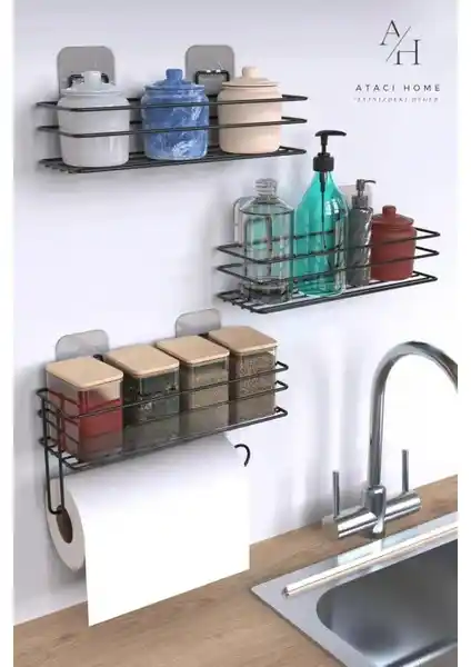 Atacı Home Yapışkanlı Mutfak ve Banyo Rafları Modern ve Pratik Tasarım