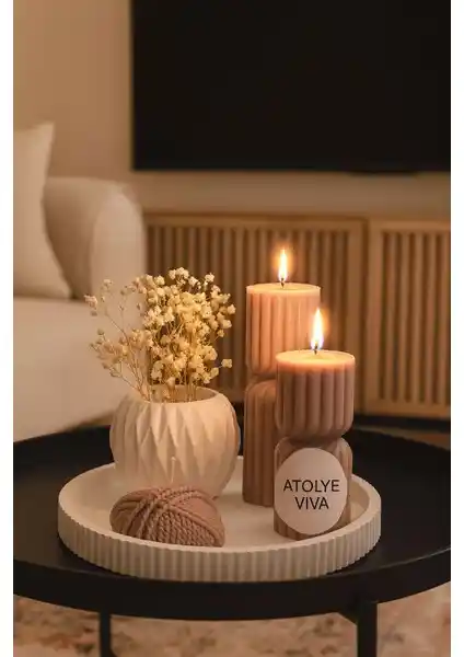 Atölye Viva Dekoratif Mum Seti ile Modern ve Zarif Salon Dekorasyonu