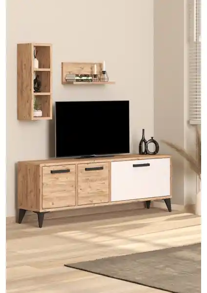 Aymobsan Porto Açık Raflı TV Ünitesi ve Sehpası Modern Tasarım ve Dayanıklılık