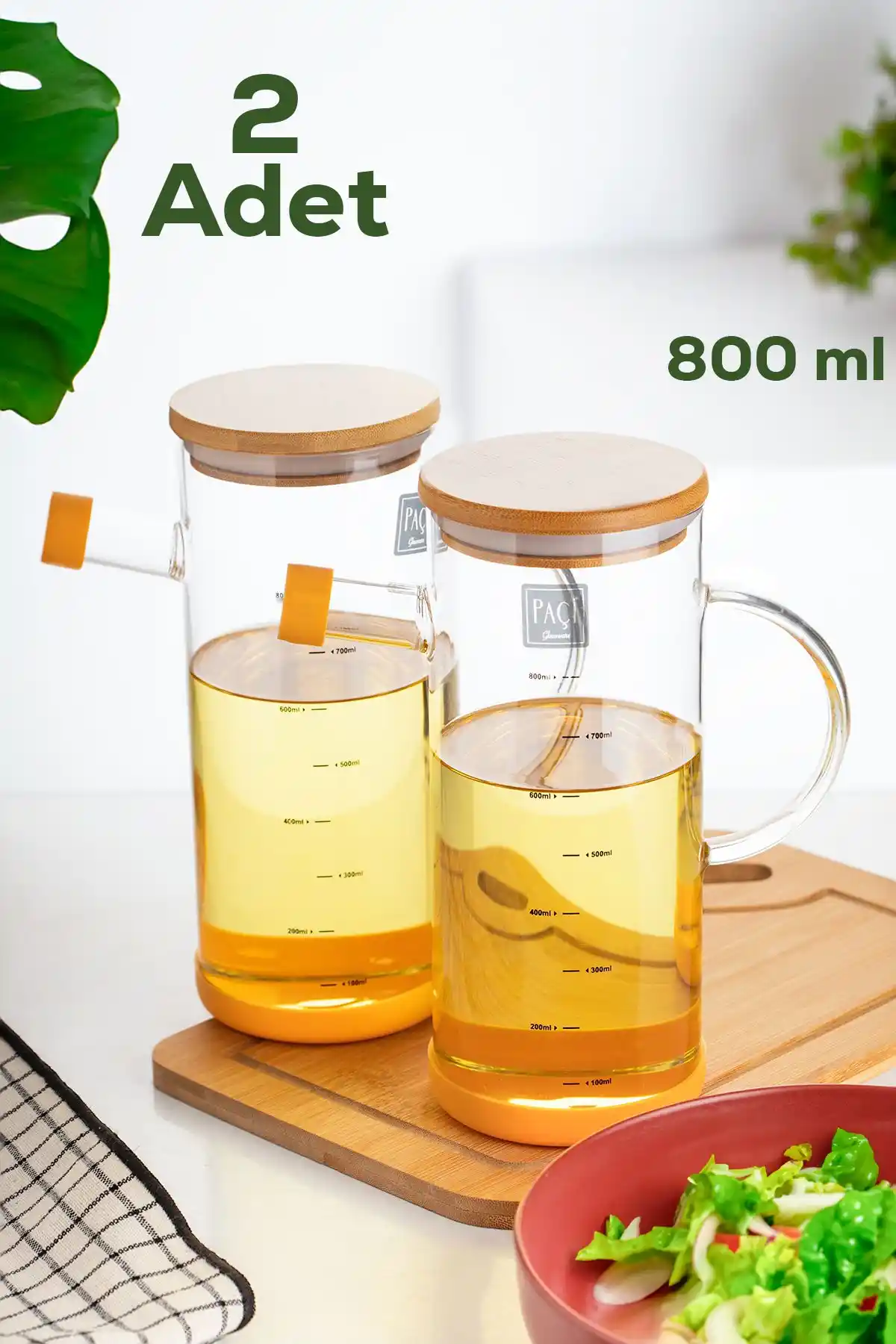 Bambu Kapaklı Borosilikat Yağdanlık ile Modern ve Doğal Dekorasyon Çözümleri