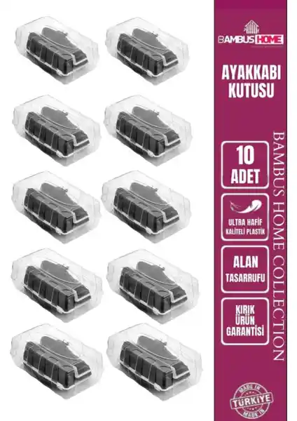 Bambus Home 10'lu Şeffaf Kan Ayakkabı Kutusu: Estetik ve Pratik Saklama Çözümü