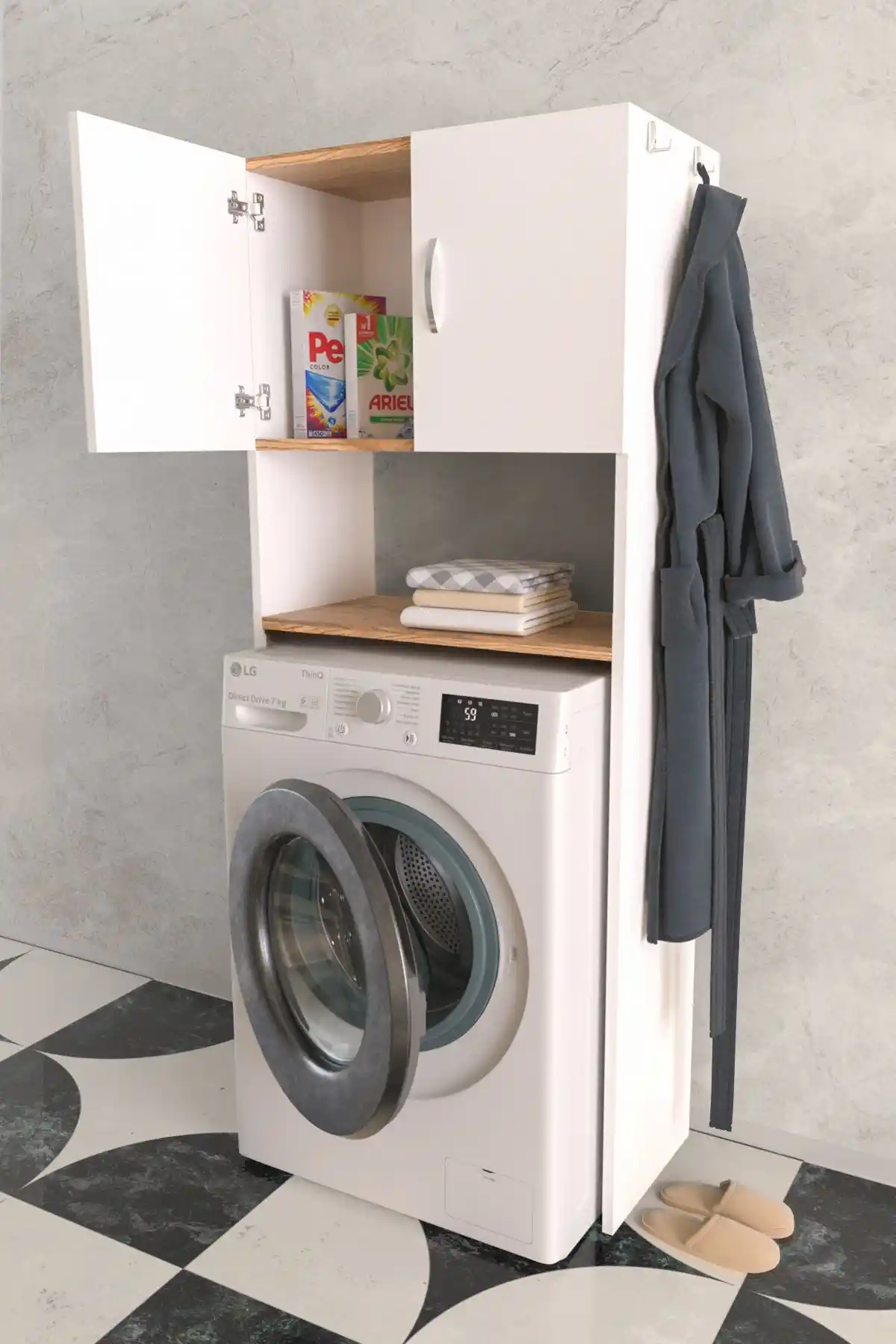 Banyo Çamaşır Makinesi Üstü Dolaplarıyla Modern ve Fonksiyonel Banyo Dekorasyonu