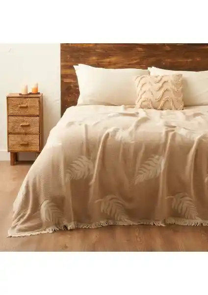 Bella Maison Amaya Pamuklu Çift Kişilik Yatak Örtüsü Bej Renkli Yüksek Kalite Şık Tasarım