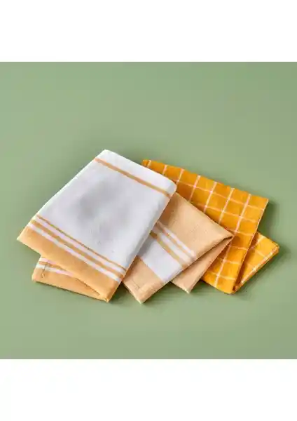 Bella Maison Juno Kurulama Bezi Seti - Dayanıklı ve Estetik 3'lü Hardal Renkli Bezler