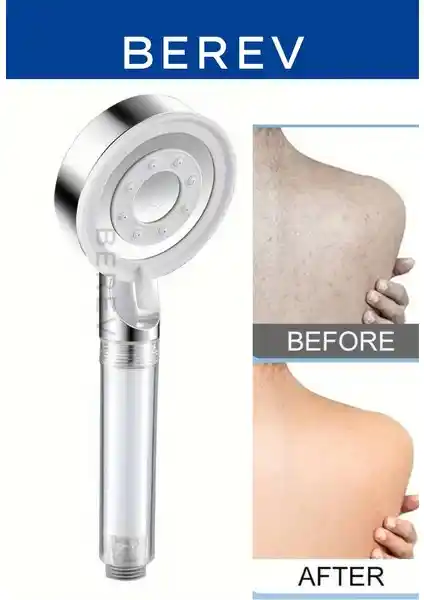 Berev Filtreli 5 Fonksiyonlu Krom Yüksek Basınçlı Duş Başlığı, Dayanıklı ve Çok Fonksiyonlu Tasarım