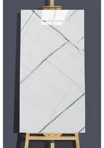 BienHome 30x60 cm Beyaz Siyah Mermer Desenli Kendinden Yapışkanlı Duvar Paneli