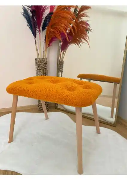 Bounteous Gürgen Ahşap Ayaklı Teddy Kumaş Tabure: Modern ve Şık Oturma Çözümü