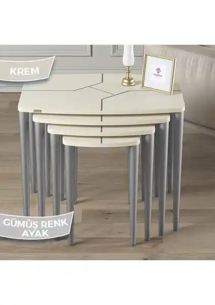 Canisa Argent Serisi MDF ve Lake Boya Krem 4’lü Zigon Sehpa Takımı: Modern ve Şık Tasarım