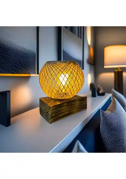 Celestia Home Ahşap Kaide Masa Lambası Modern ve Rustik Tarzda Şık Dekoratif Aksesuar