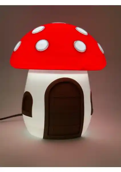 Ceviz Dizayn Mantar Şirin Peri Evi Gece Lambası Çocuk Odası ve Dekoratif Kullanım İçin