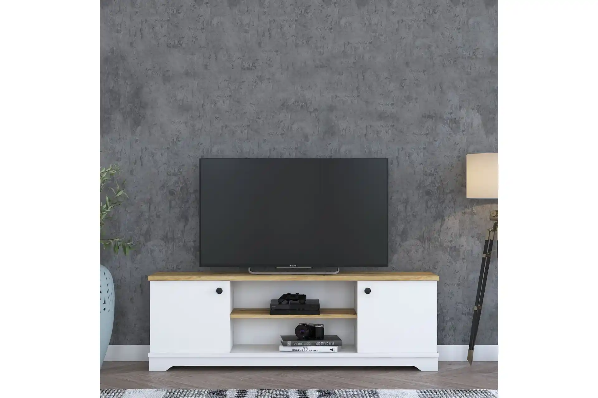 Ceviz Renkli TV Ünitesi ile Modern ve Rustik Tarz Dekorasyon Fikirleri