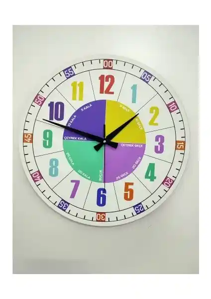Çocuklar İçin Eğitici Ahşap Duvar Saati - Renkli ve Öğretici Tasarım