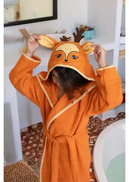 Çocuklar İçin Kapüşonlu Pamuklu Hayvan Figürlü Sıcak Bornozları