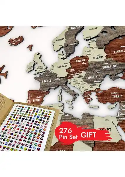 Colorfull World 3 Boyutlu Ahşap Dünya Haritası Ev ve Ofis Dekorasyonu İçin Şık ve Dayanıklı