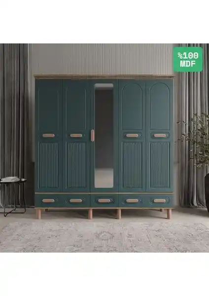 Comiet Pera 5 Kapaklı Aynalı MDF Gardırop Modern ve Şık Depolama Çözümü