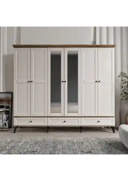 Comiet Silva 6 Kapaklı Çekmeceli MDF Gardırop Modern Tasarım ve Fonksiyonellik