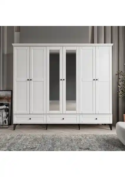 Comiet Silva 6 Kapaklı Çekmeceli MDF Gardrop Modern Tasarım ve Fonksiyonelliği Bir Arada
