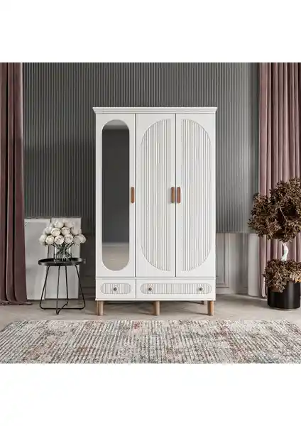 Comiet Soho 3 Kapaklı Aynalı Çekmeceli MDF Gardrop Modern ve Fonksiyonel Depolama Çözümü