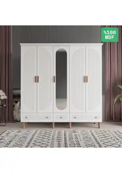 Comiet Soho 5 Kapaklı Aynalı Çekmeceli MDF Gardrop: Modern ve Dayanıklı Depolama Çözümü