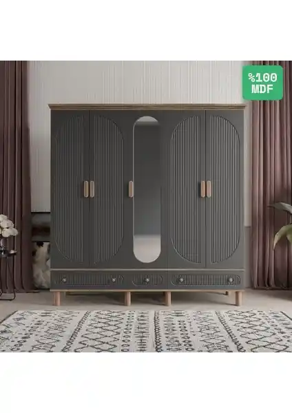 Comiet Soho 5 Kapaklı Aynalı MDF Gardrop Modern ve Fonksiyonel Tasarım